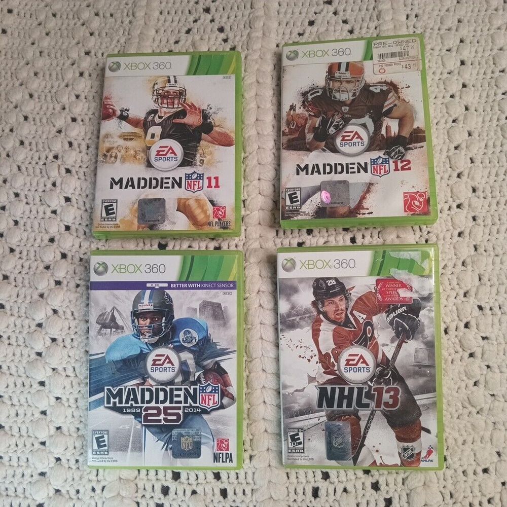 Madden NFL Football 11 12 & 25‎ NHL 13 For Xbox 360 Lot of 4 Games Working Games